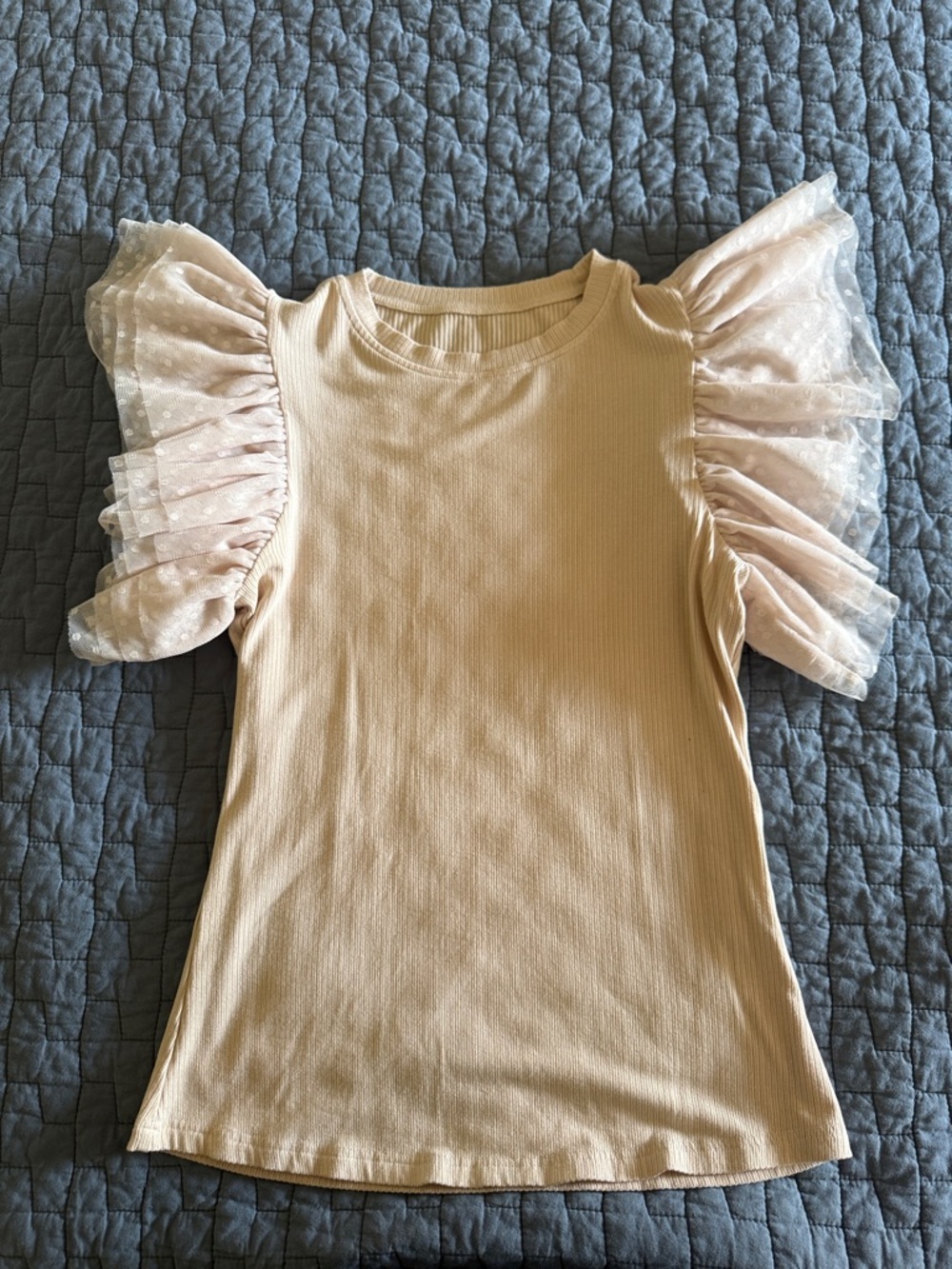 Women's Cream Puff-Sleeve Ribbed Top